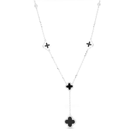 Black Inlay Clover Silver Linking Necklace 20