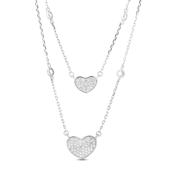 Heart Zircon Silver Layer Necklace 20