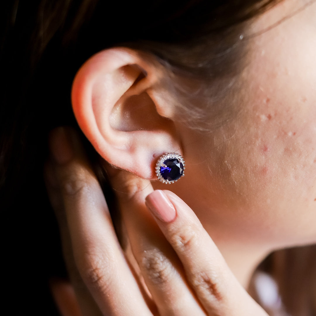 Simulated Halo Earrings 925 Sterling Silver