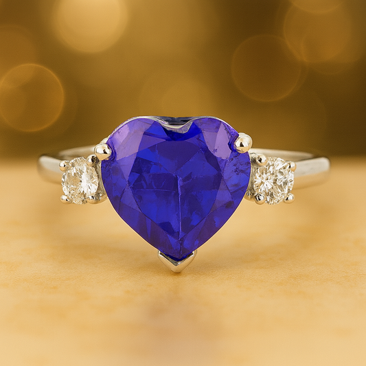 Love Heart Tanzaite Stone Ring with Adjustable Fit