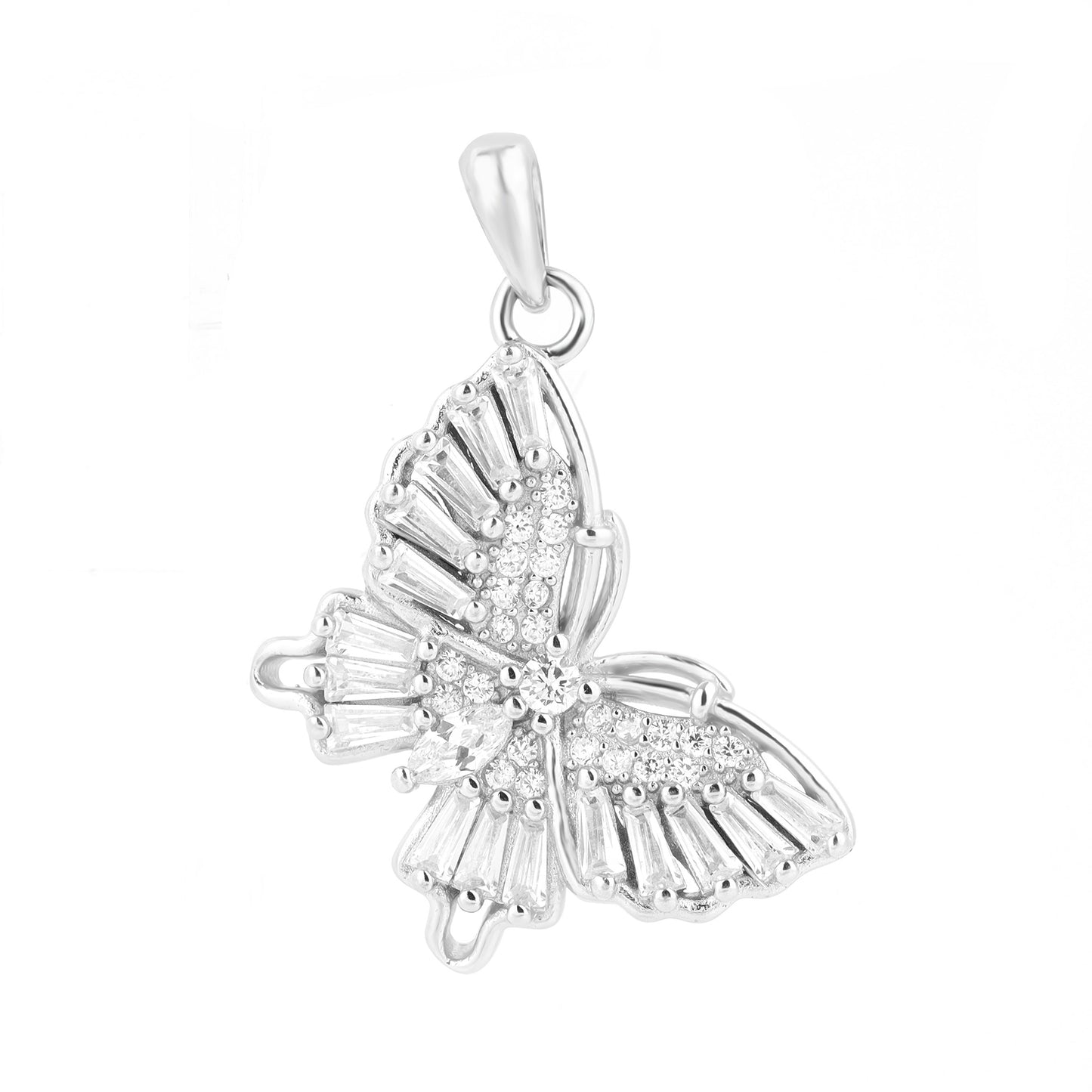 White Zircon Butterfly Silver Pendant