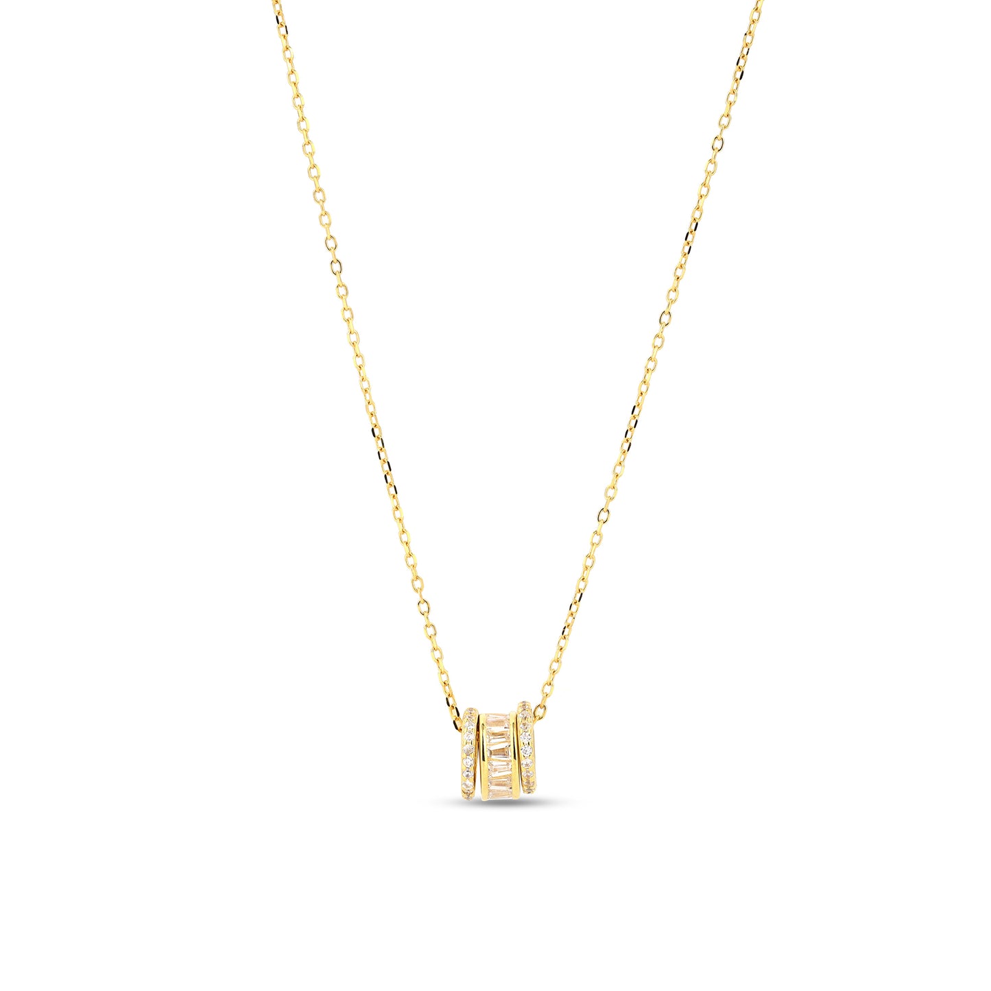 Yellow Gold Necklace 925 Sterling Silver Round