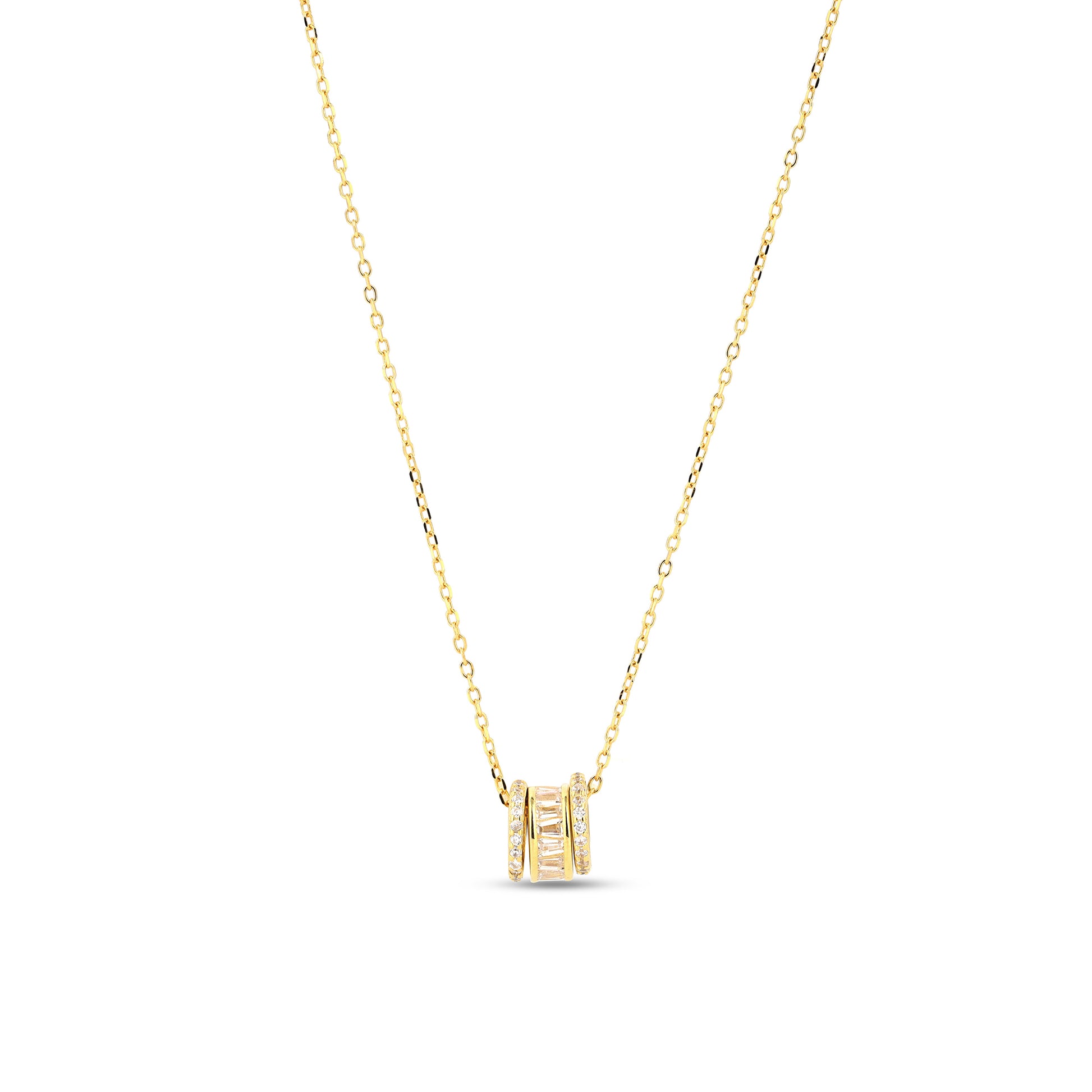 Yellow Gold Necklace 925 Sterling Silver Round