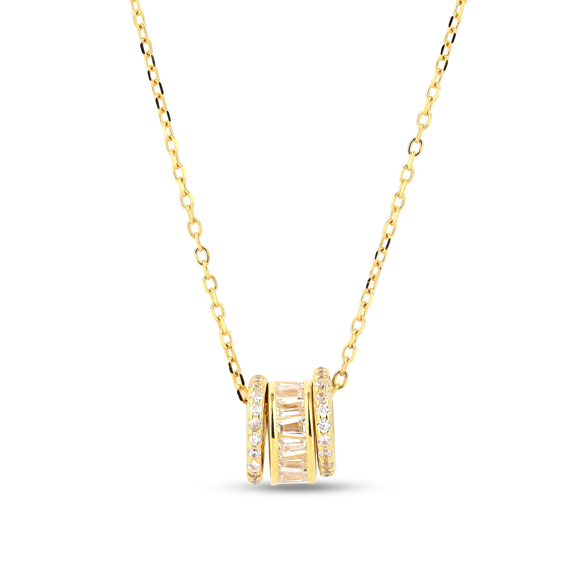 Yellow Gold Necklace 925 Sterling Silver Round