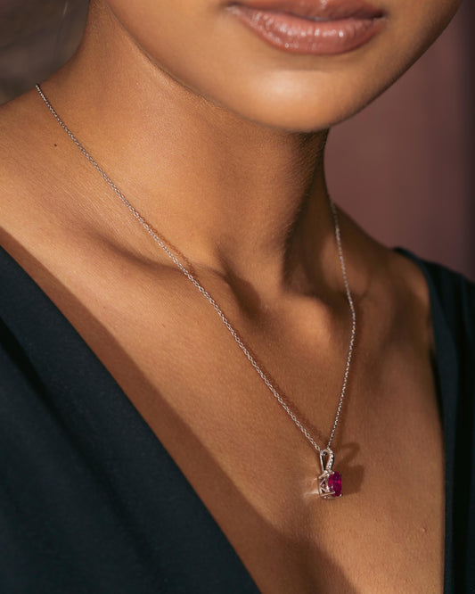 Natural Ruby Solitaire Pendant in 925 Sterling Silver | Elegant July Birthstone Jewelry