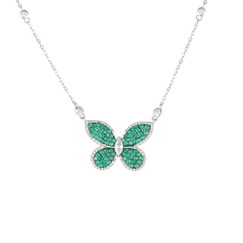 Green Butterfly Silver Necklace