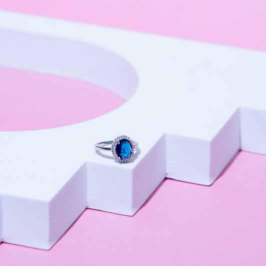 Sapphire Look Halo Ring  925 Sterling Silver