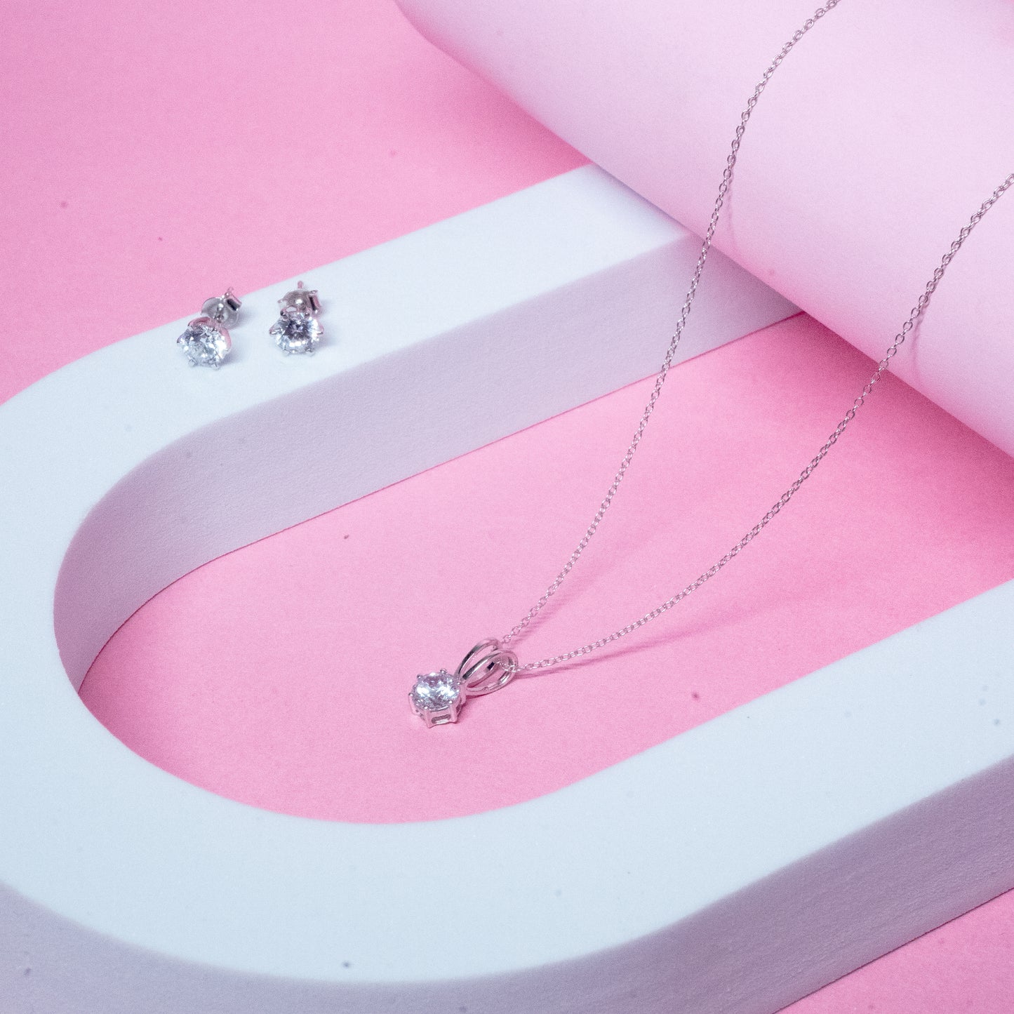 Sparkling Zircon Necklace & Earring Pair & Ring Set