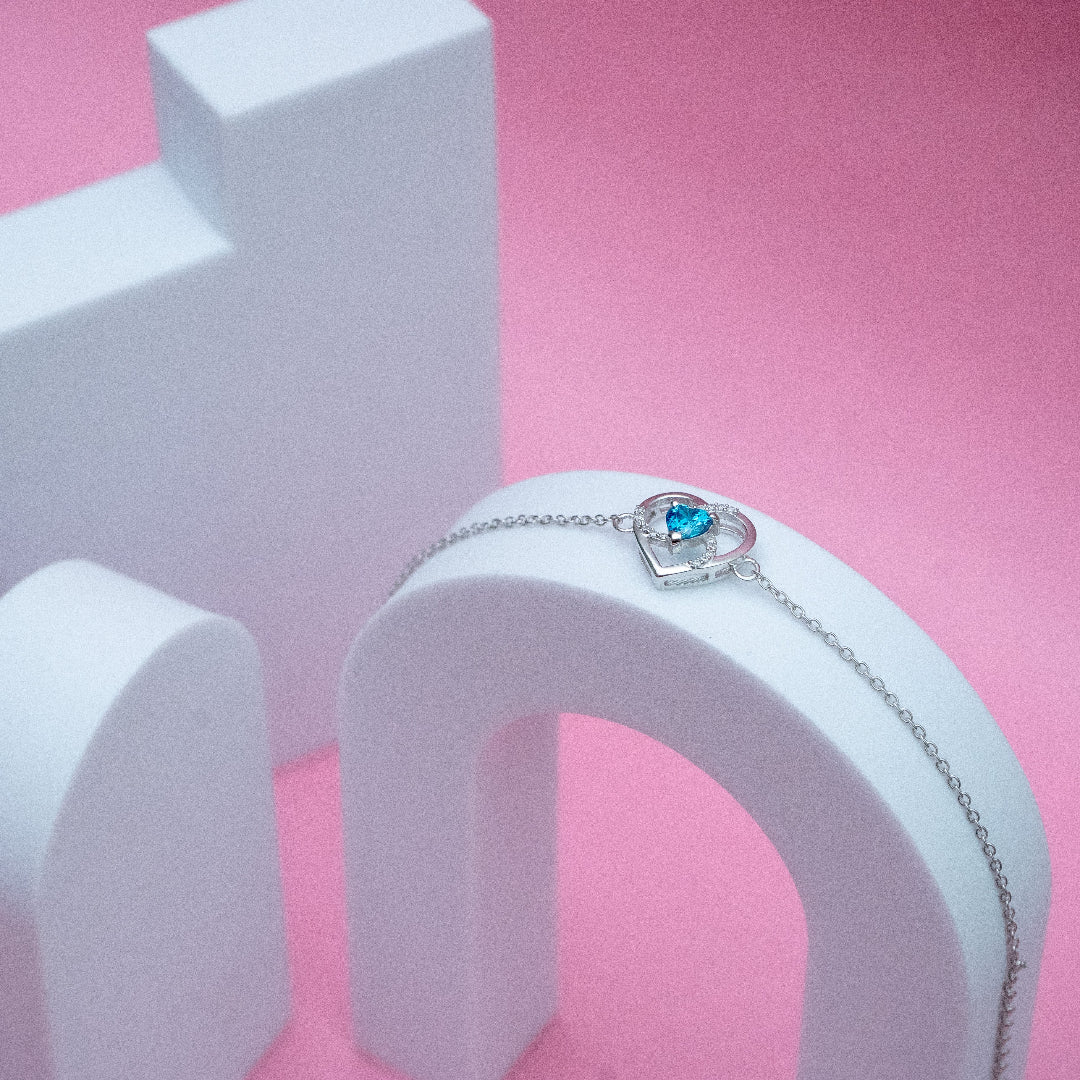 Bracelet with Heart and Adjustable Fit 6.5+2" inch