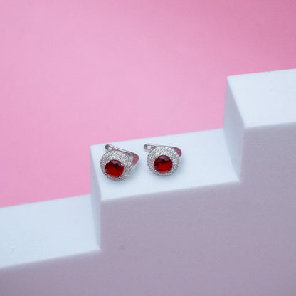 Simulated Diamond Ruby Tourmaline Double Halo Eaaring