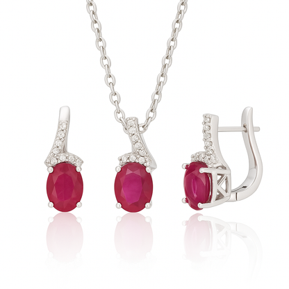 925 Sterling Silver Natural Ruby Earrings , Necklace Set