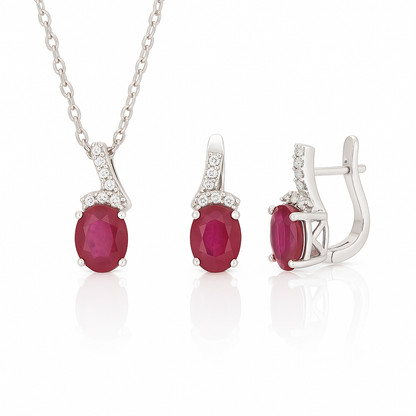 925 Sterling Silver Natural Ruby Earrings , Necklace Set