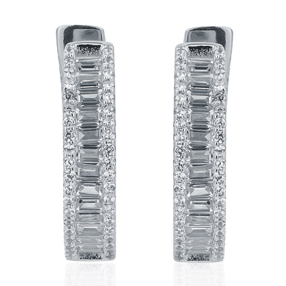 Zircon Baguette Silver Hoop Earring 15MM