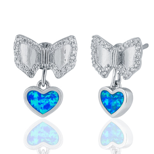 Butterfly with Inlay Pearl Heart Silver Earring