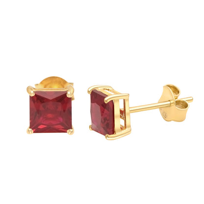 Red Simulated Diamond Square  Earring