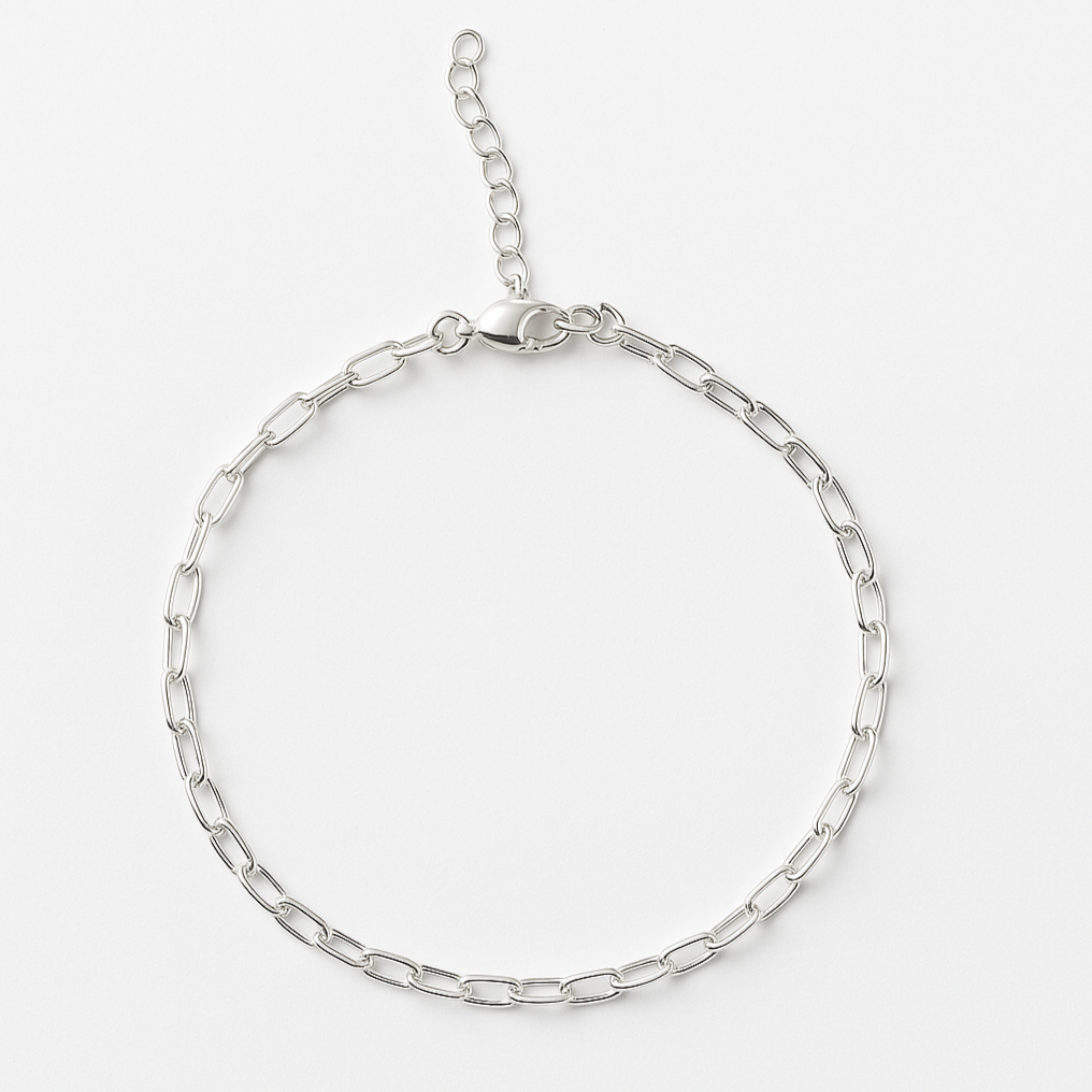 Classic Link Design Anklet  in  9"+1.5" inch 925 Sterling Silver