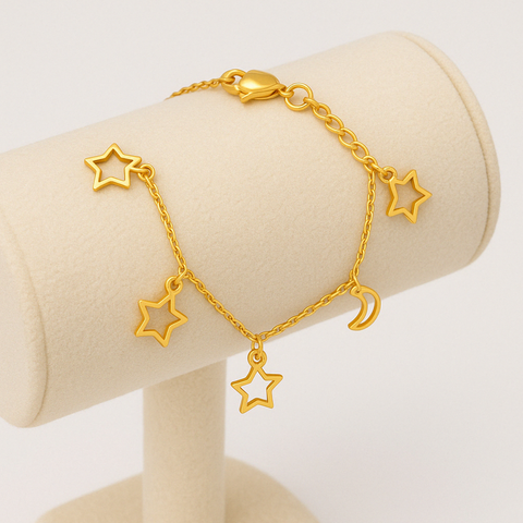 Adjustable Chain Bracelet with Star and Moon Charms 6.5+2