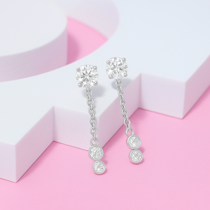 Twin Drop Chain Dangling Stud Earrings