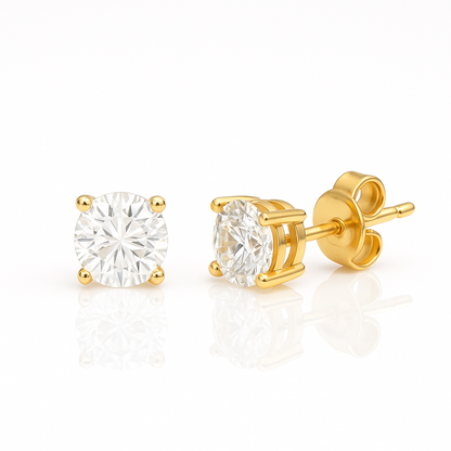White Simulated Diamond Stud Earrings In  925 Sterling Silver