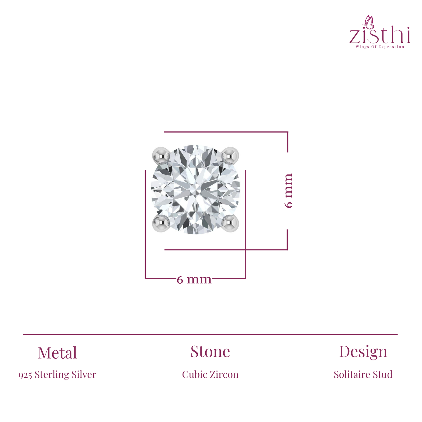 White Simulated Diamond Stud Earrings In  925 Sterling Silver