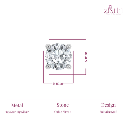 White Simulated Diamond Stud Earrings In  925 Sterling Silver