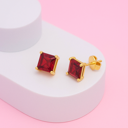 Red Simulated Diamond Square  Earring