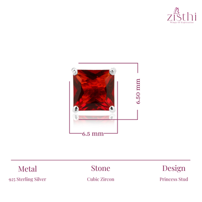 Red Simulated Diamond Square  Earring