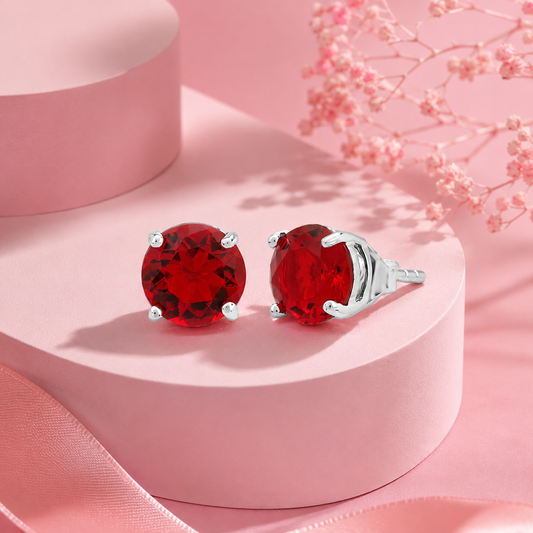 Red Simulated Diamond Round Earring