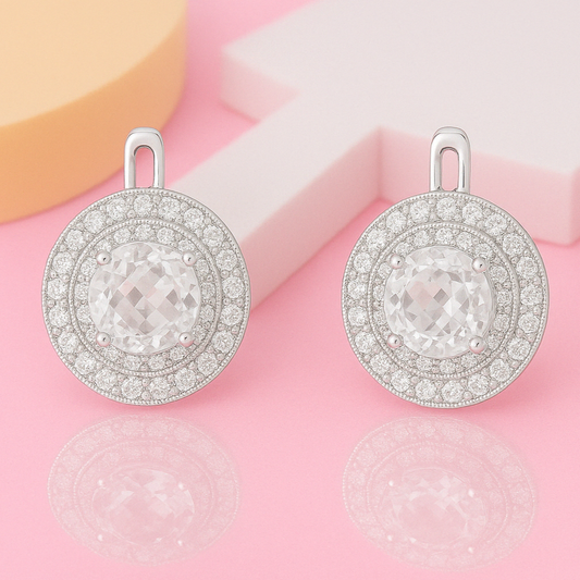 Simulated Diamond Double Halo Earring