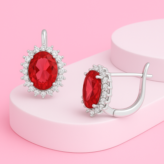 Simulated Halo Earrings 925 Sterling Silver