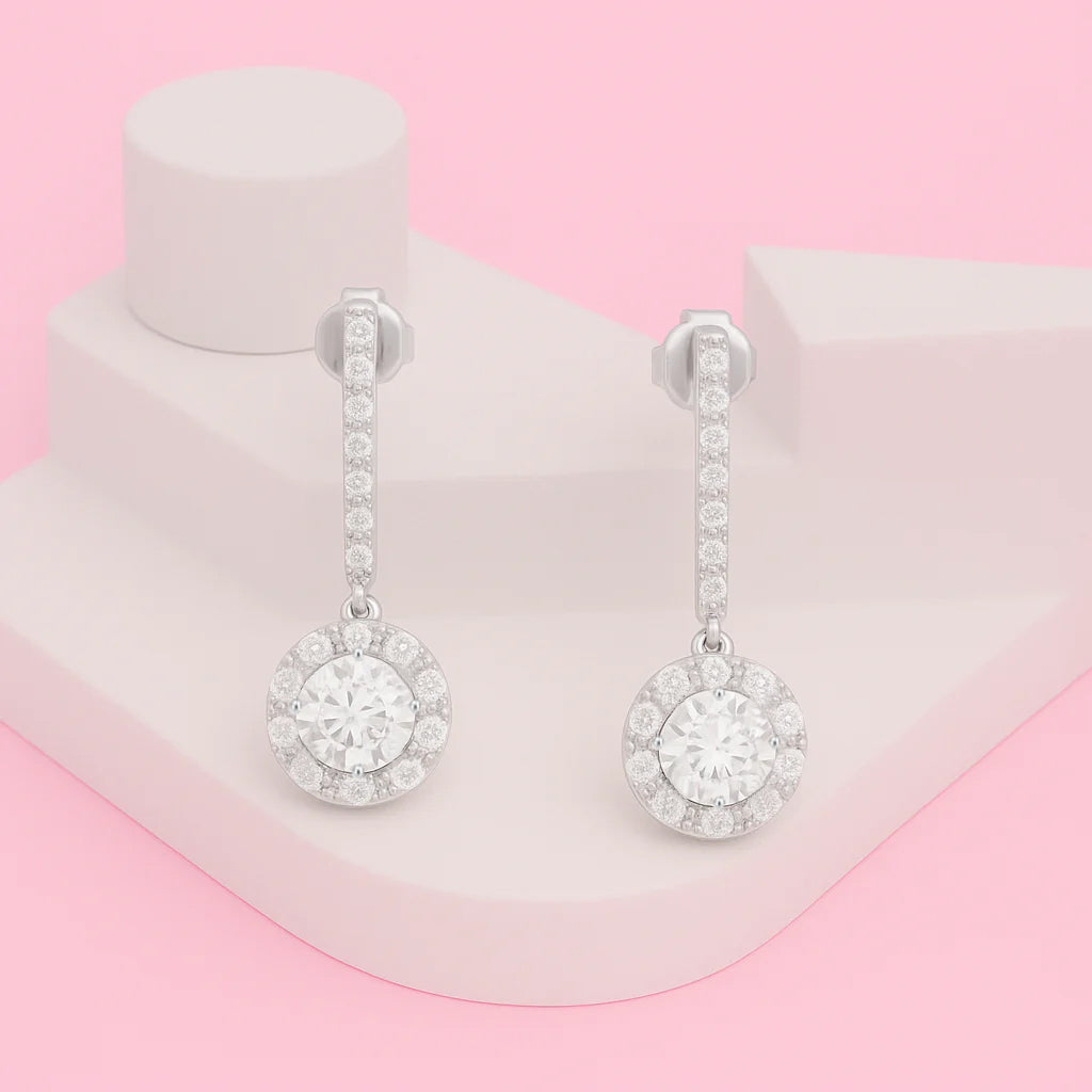 Cubic Zircon Drop Earrings In 925 Sterling Silver