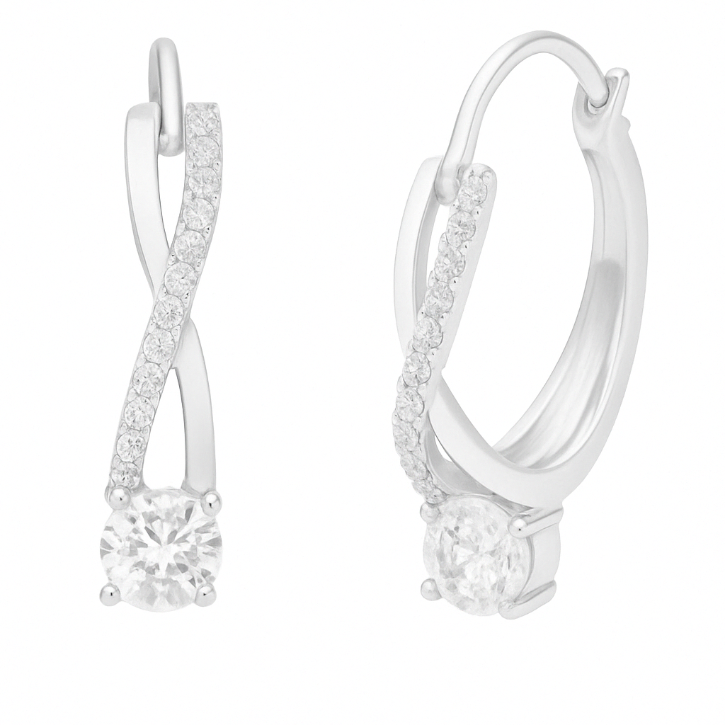 Twisted Hoop  Earrings In 925 Sterling Silver