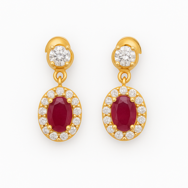 925 Sterling Silver Ruby Oval Halo Zircon Drop Earrings
