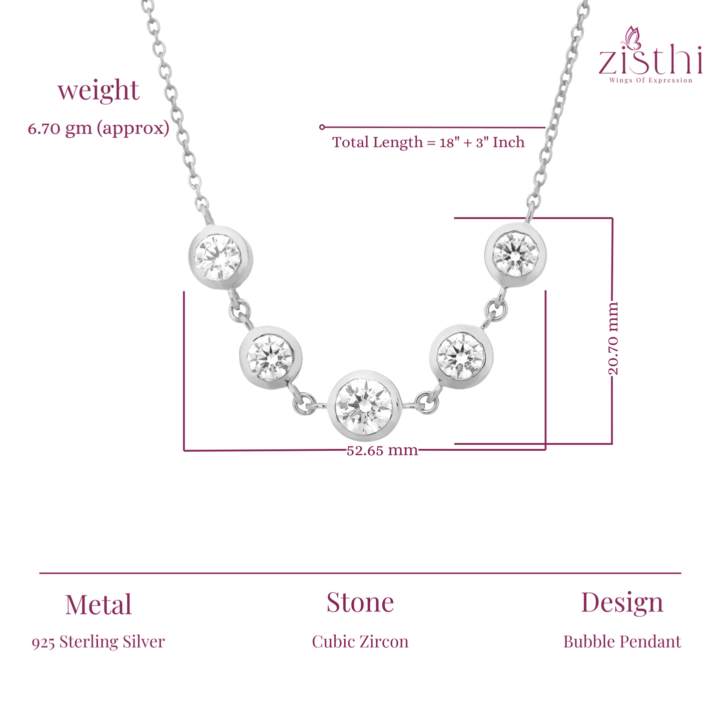 Elegant Zircon Necklace  18+3" inch