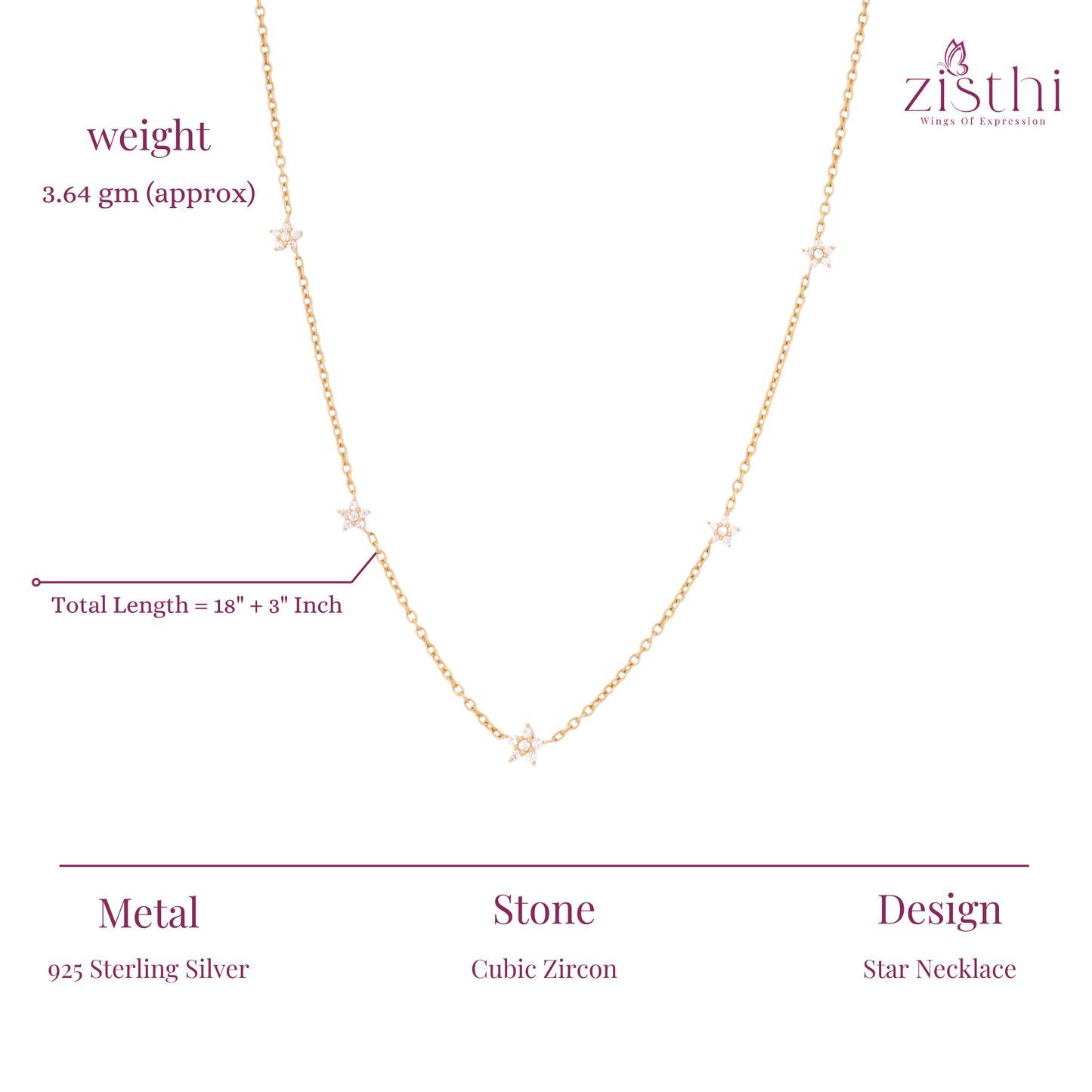 Star Map Necklace in Sterling Silver 18"+3" Inch