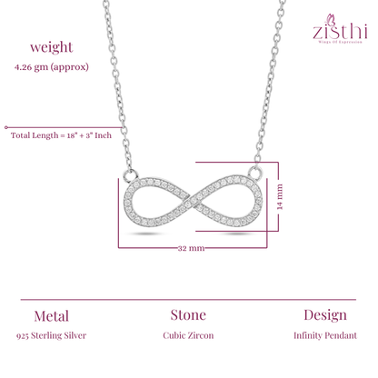 Endless Love Infinity Pendant Necklace 18+3" inch Chain