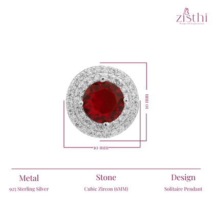 Simulated Diamond Ruby  Double Halo Pendant