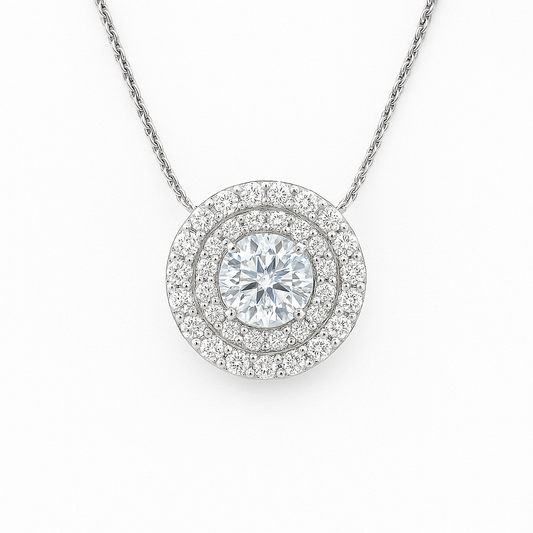 Simulated Diamond  Double Halo Pendant