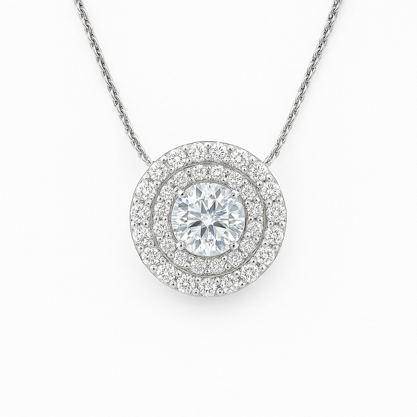 Simulated Diamond  Double Halo Pendant