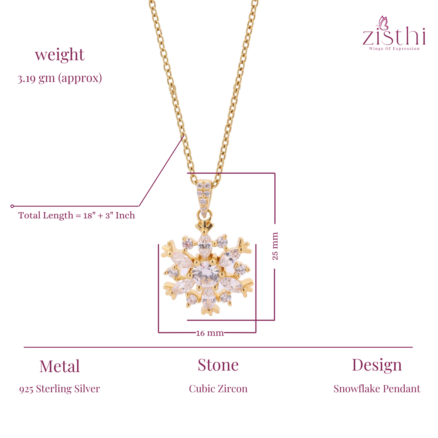 Snowflake Pendant 925 Sterling Silver