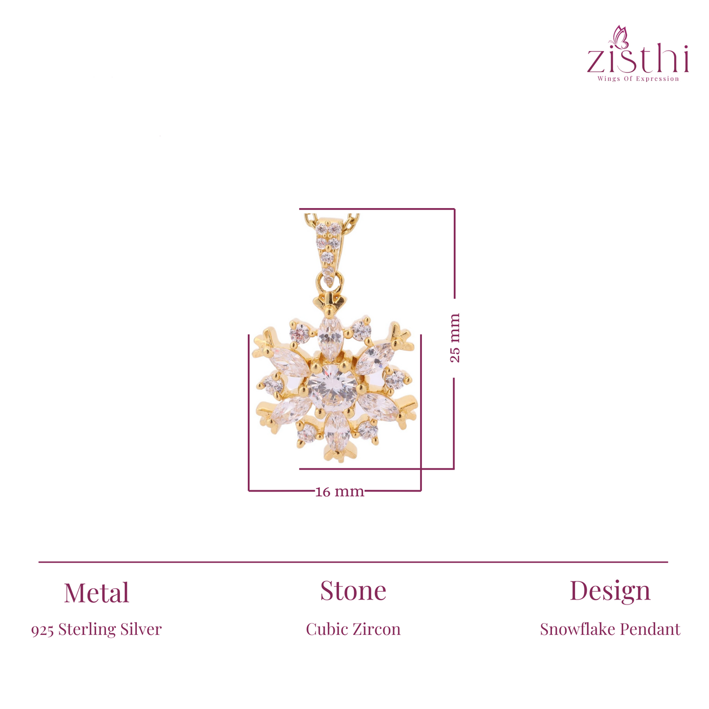 Snowflake Pendant 925 Sterling Silver