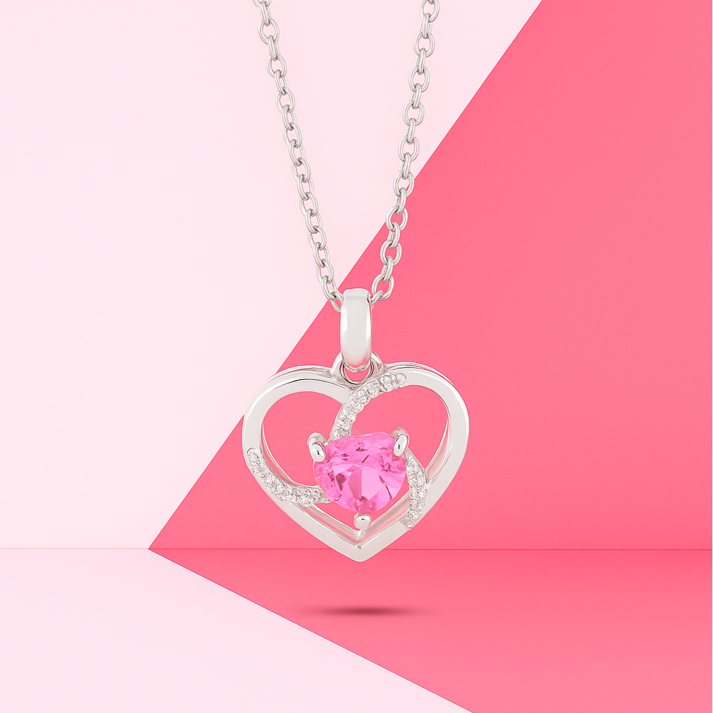 Heart-Shaped Pendant & Necklace In 925 Sterling Silver