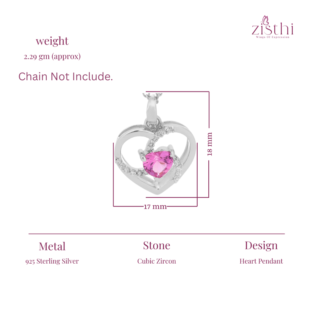 Heart-Shaped Pendant & Necklace In 925 Sterling Silver