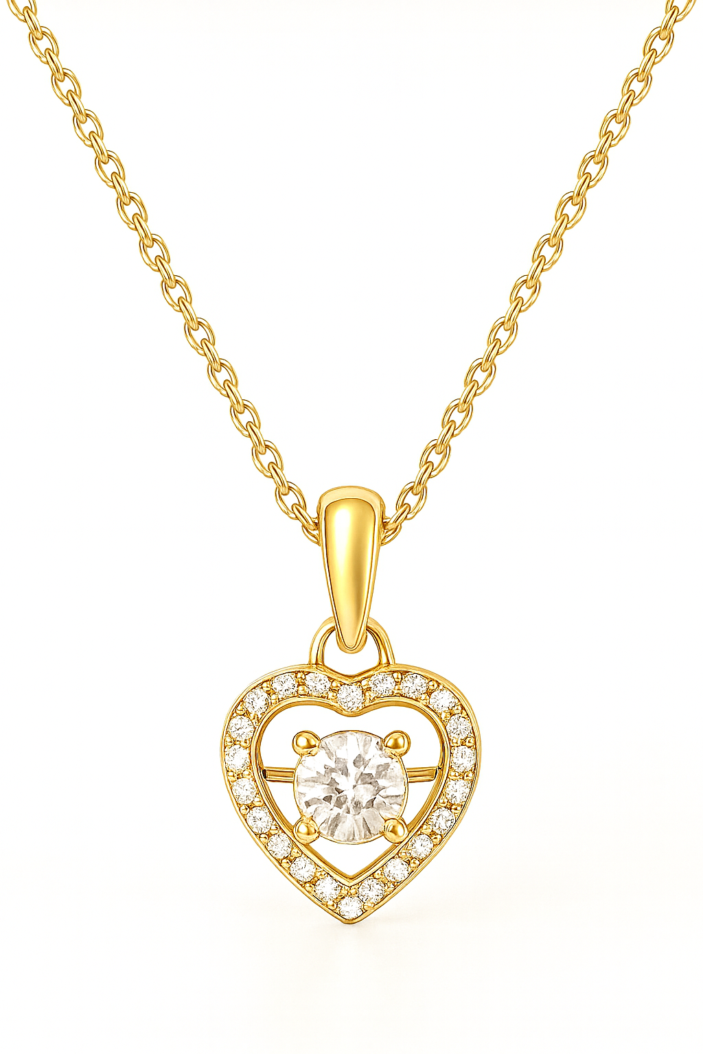 925 Sterling Silver Dancing Diamond Heart Pendant Necklace