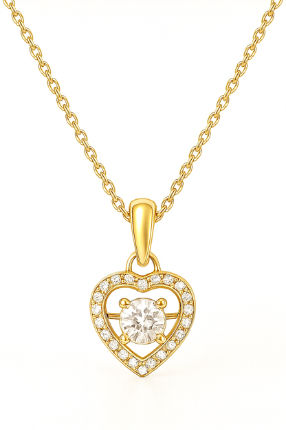 925 Sterling Silver Dancing Diamond Heart Pendant Necklace