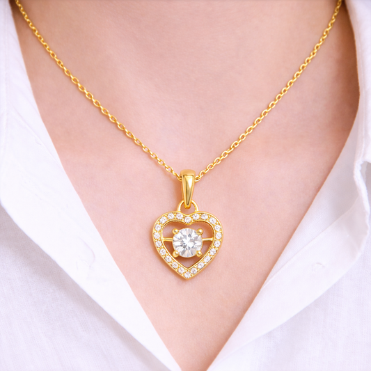 925 Sterling Silver Dancing Diamond Heart Pendant Necklace