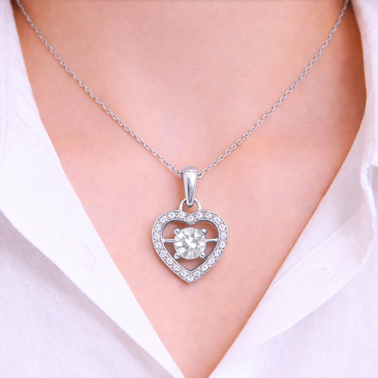 925 Sterling Silver Dancing Diamond Heart Pendant Necklace