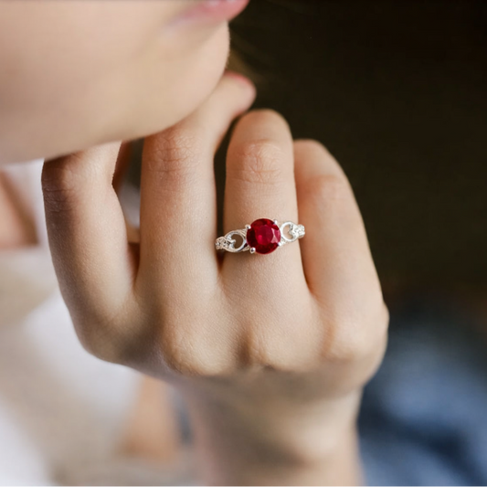 Infinity Ruby Red Twist Elegant Adjustable Solitaire Ring
