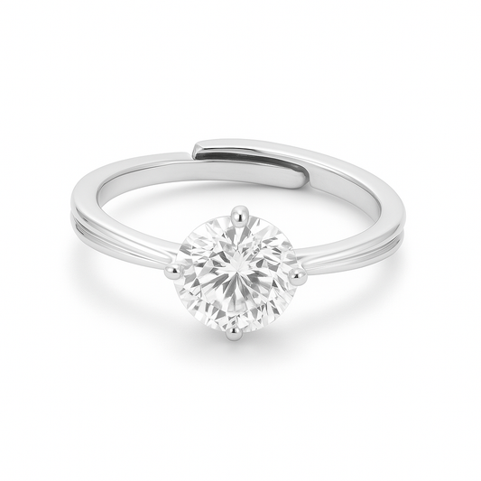 Classic Solitaire Adjustable 925 Silver Ring