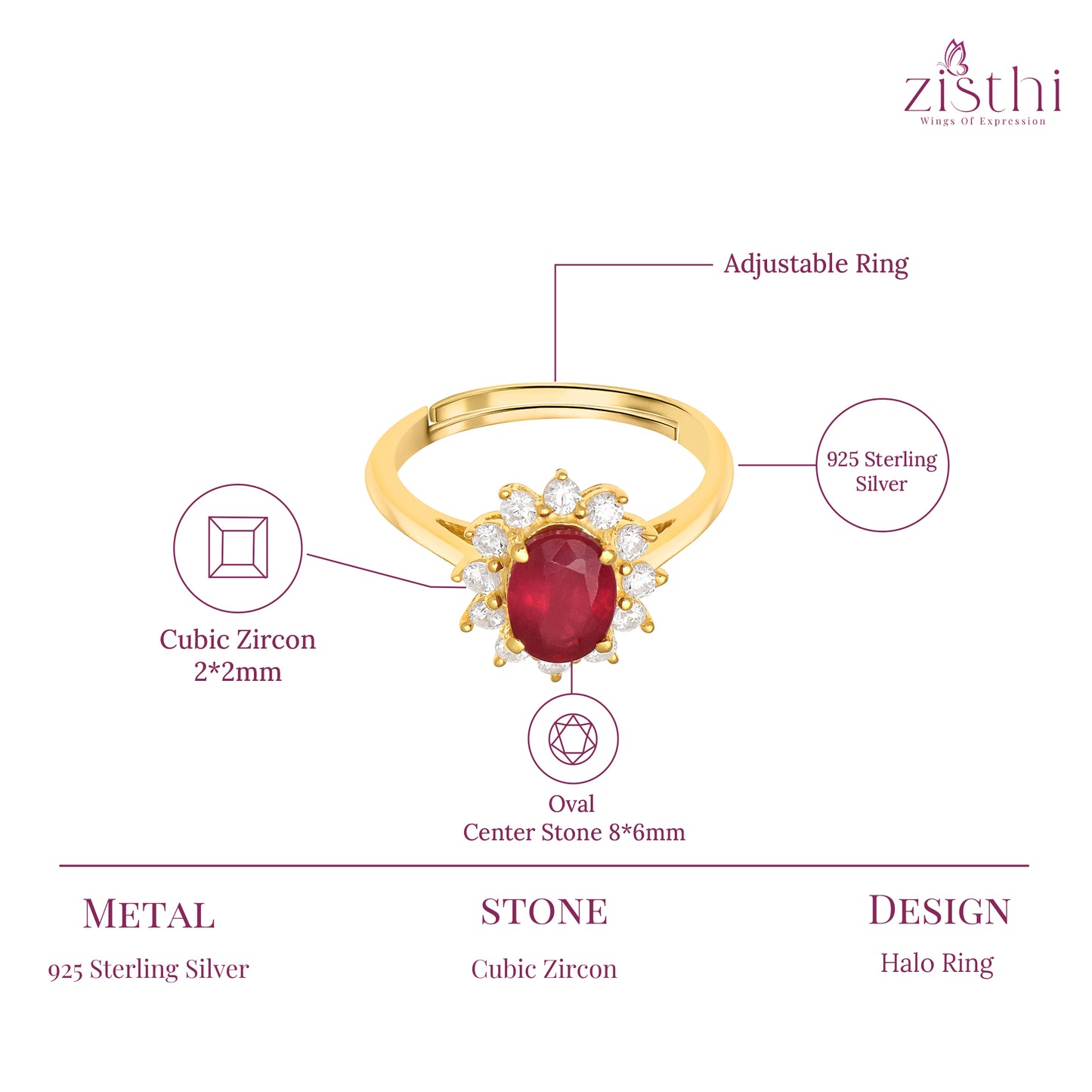 Natural Ruby Princess Diana Inspired Halo Ring in 925 Sterling Silver